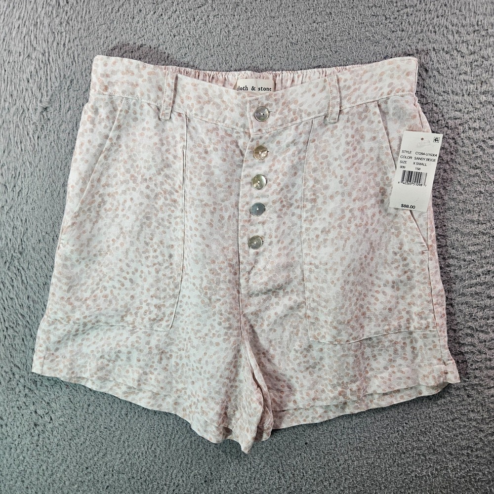 NWT Cloth & Stone Shorts Women XS Linen Blend White Gray Brown Soft